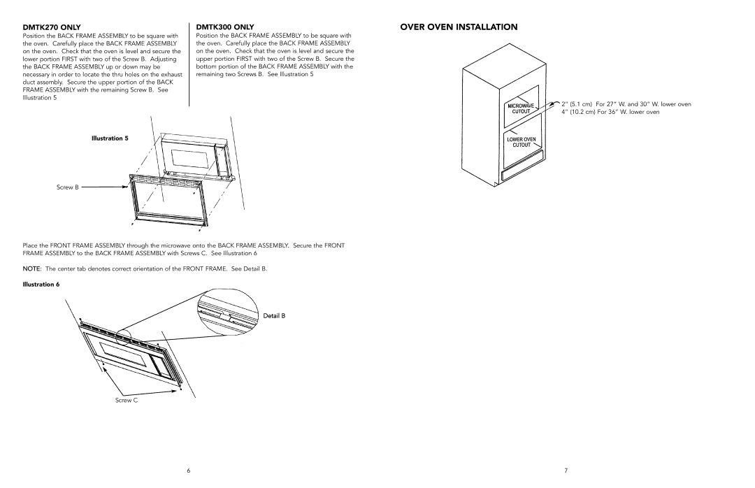 Viking F20196C EN manual Over Oven Installation, DMTK270 only 