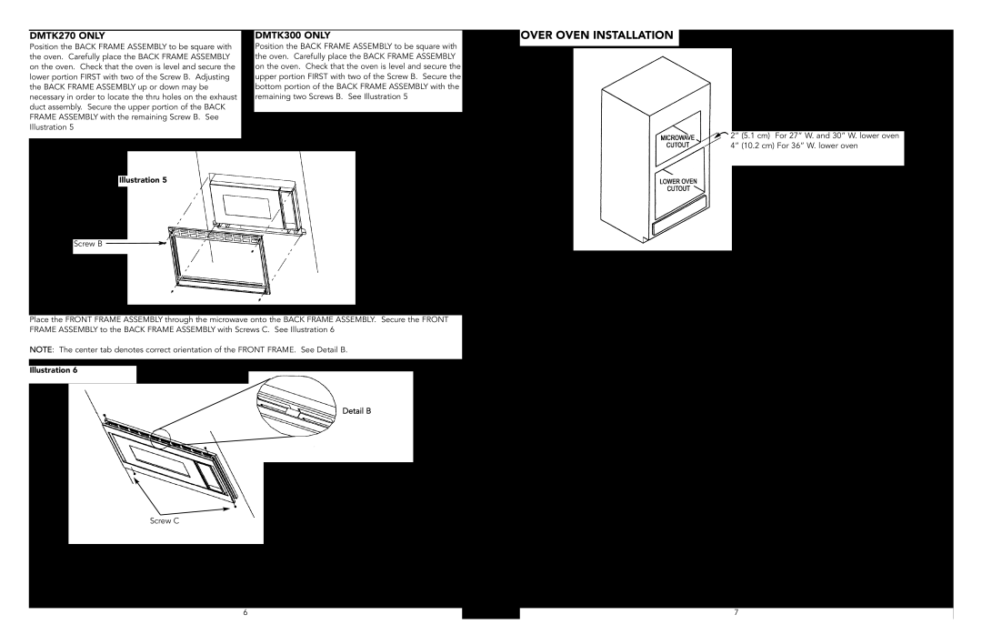 Viking F20196C EN manual Over Oven Installation, DMTK270 ONLY, DMTK300 ONLY 