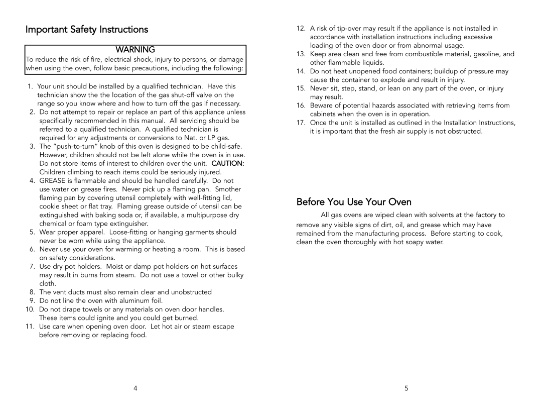 Viking F20288 specifications Important Safety Instructions, Before You Use Your Oven 