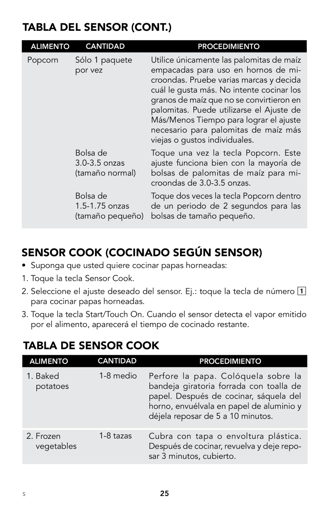 Viking F20303 manual Sensor Cook Cocinado Según Sensor, Tabla DE sensor cook 