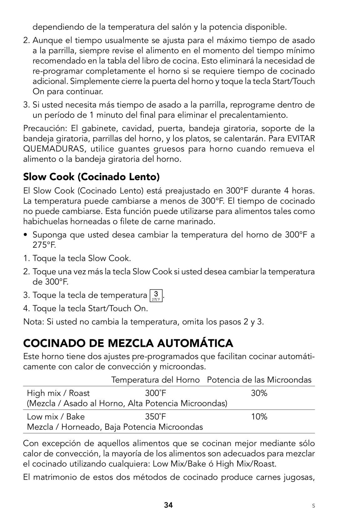 Viking F20303 manual Cocinado DE Mezcla Automática, Slow Cook Cocinado Lento 