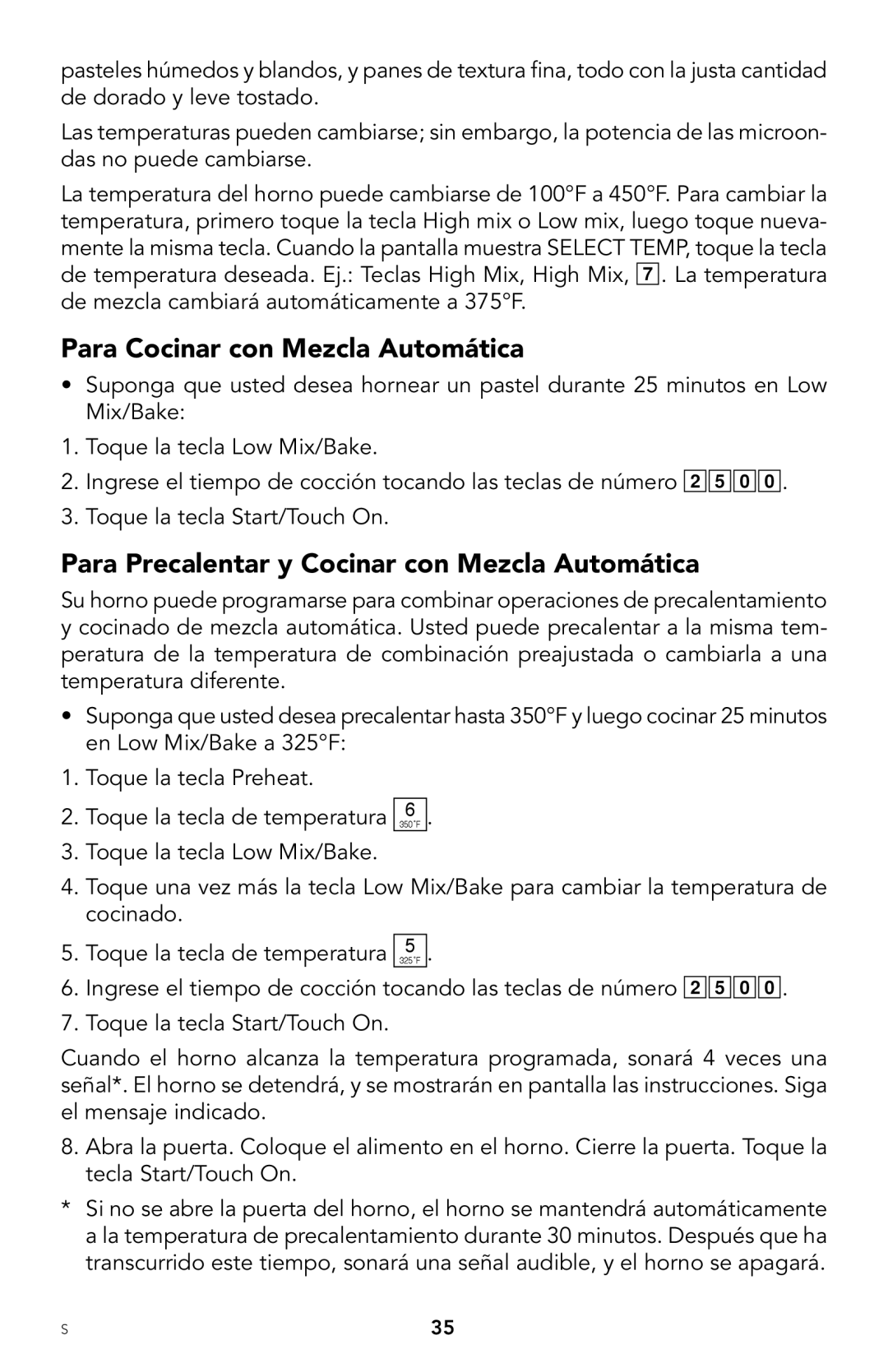 Viking F20303 manual Para Cocinar con Mezcla Automática, Para Precalentar y Cocinar con Mezcla Automática 