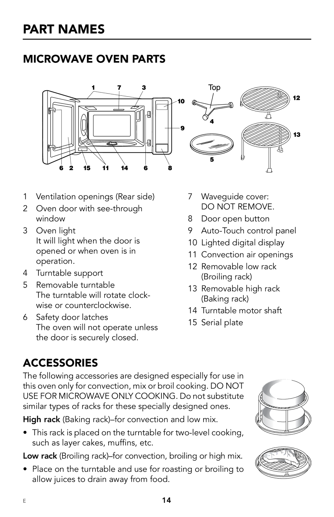 Viking F20303 manual Part Names, Microwave Oven Parts, Accessories 