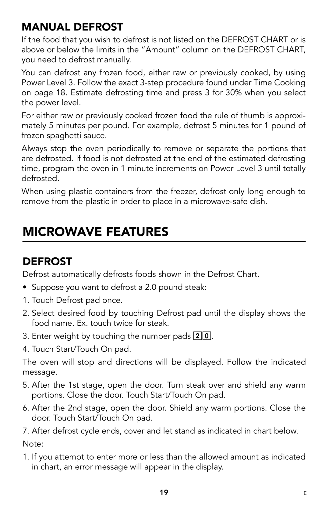 Viking F20303 manual Microwave Features, Manual Defrost 