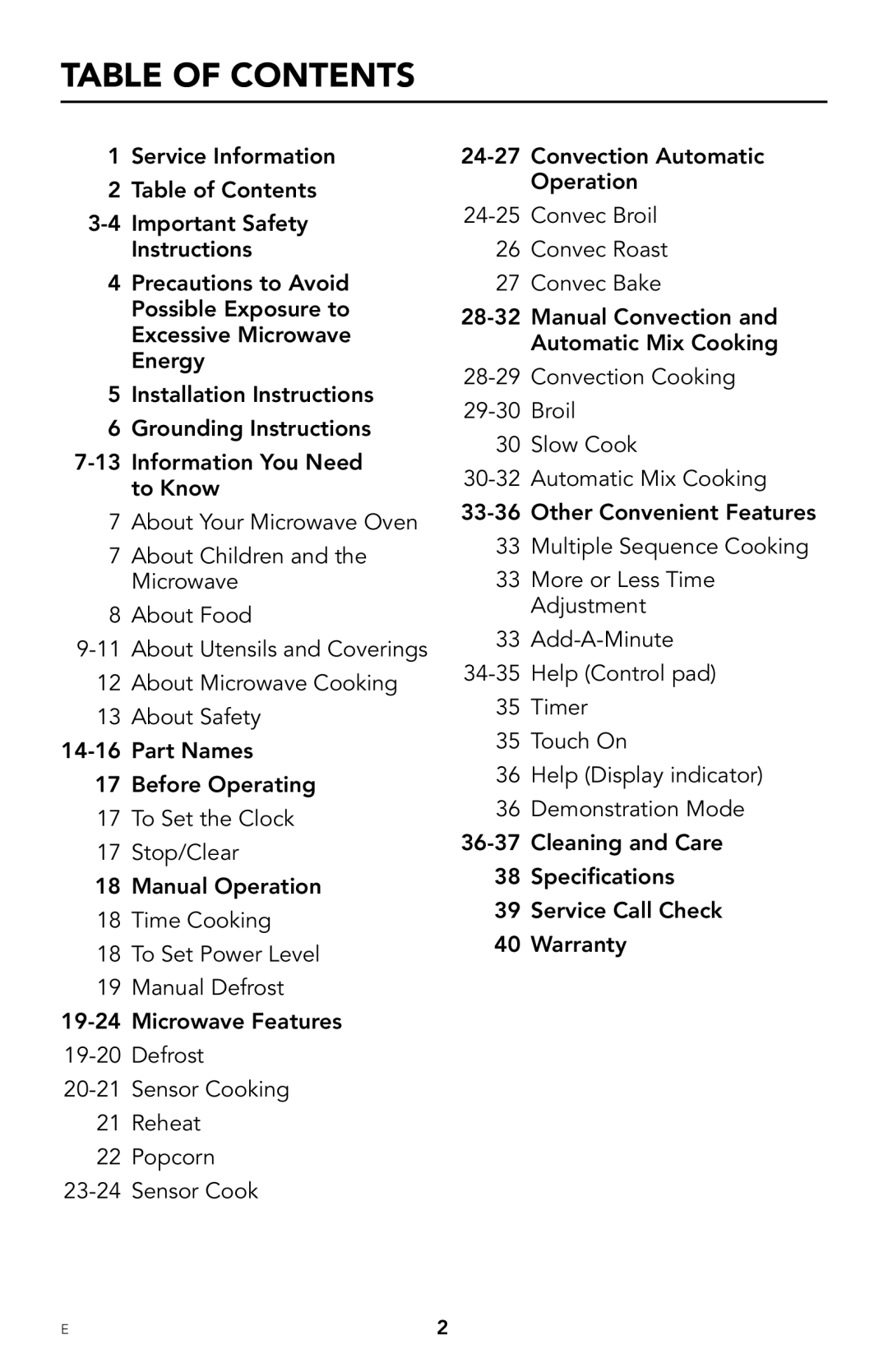 Viking F20303 manual Table of Contents 