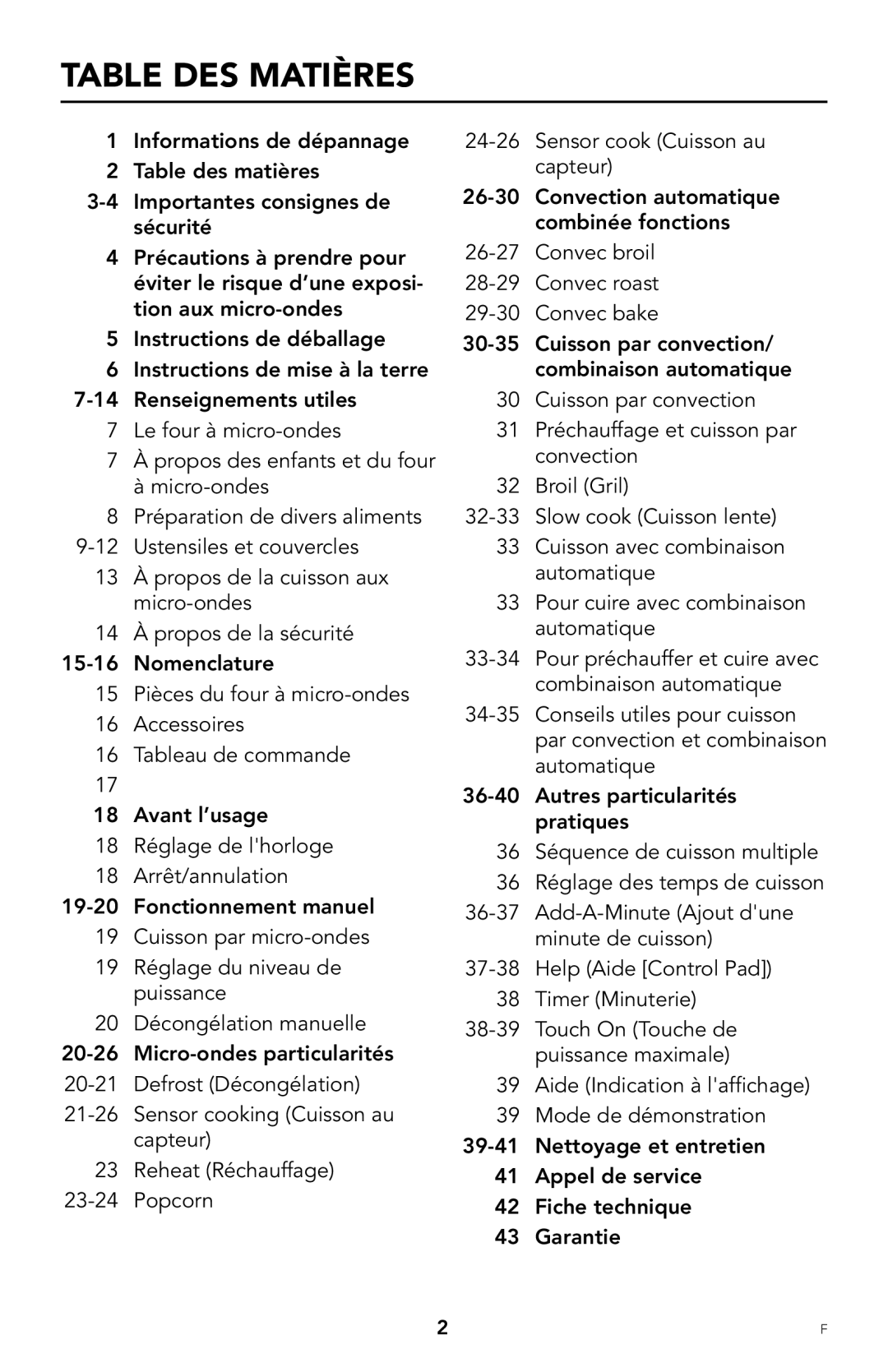 Viking F20303 manual Table des matières 