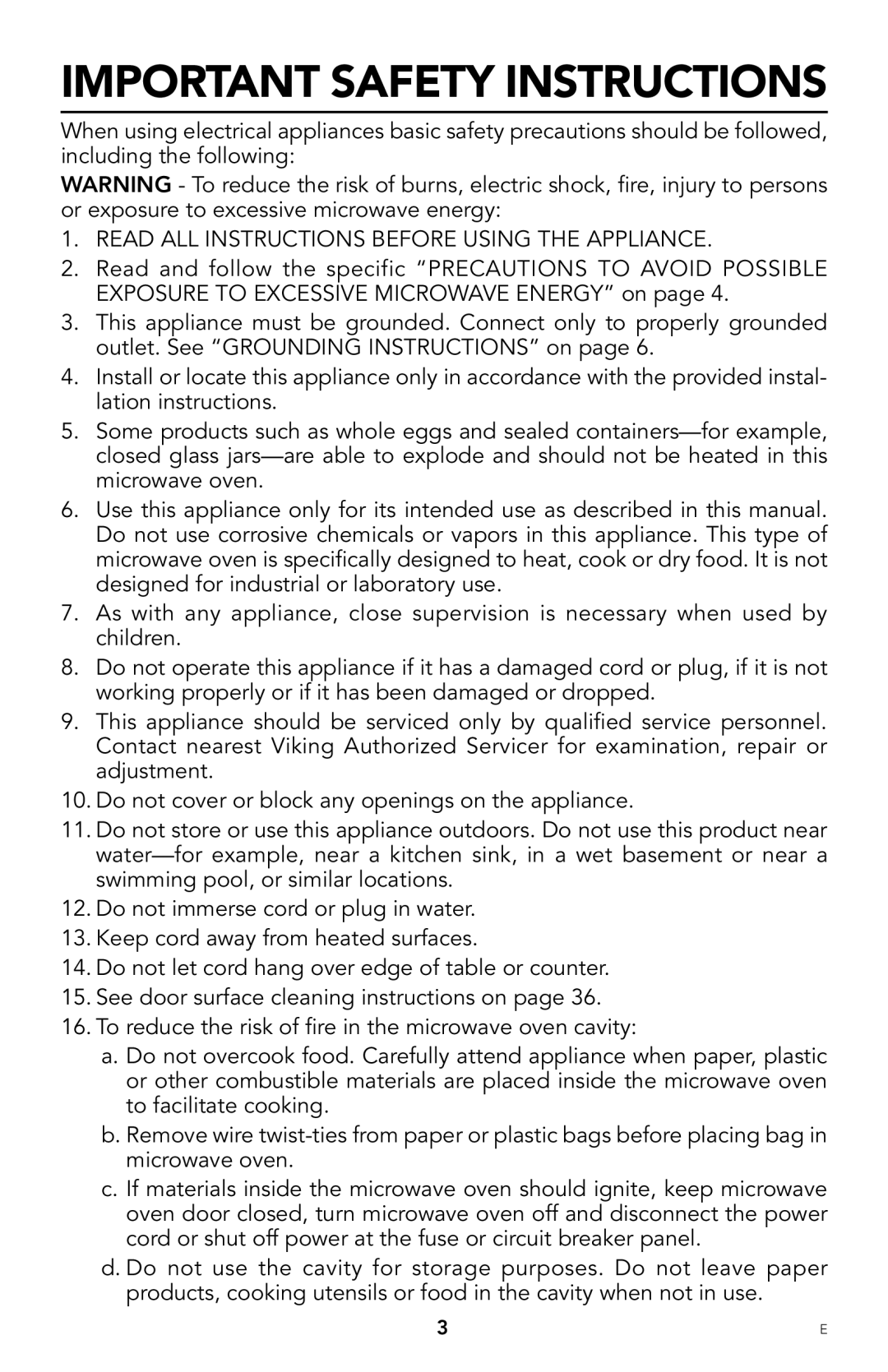 Viking F20303 manual Important Safety Instructions 