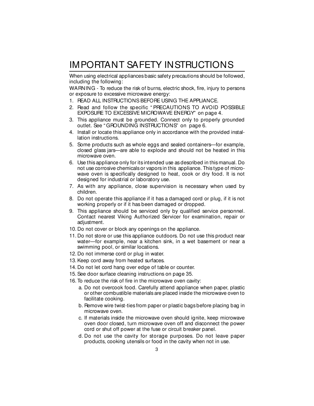 Viking F20303 manual Important Safety Instructions, Read ALL Instructions Before Using the Appliance 