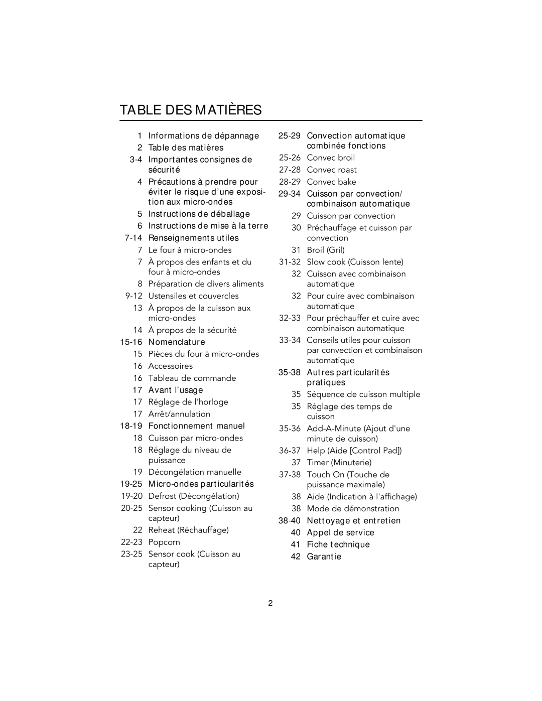 Viking F20303 manual Table DES Matières 