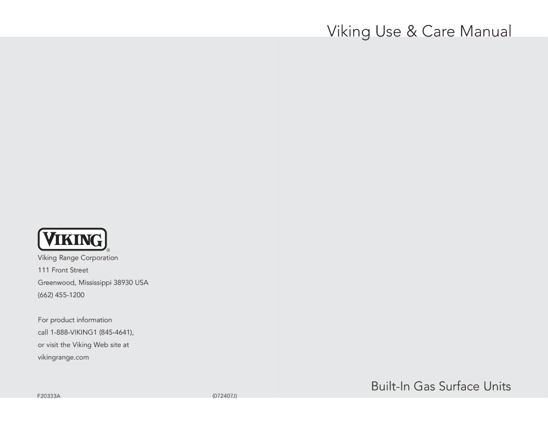 Viking F20333A manual Viking Use & Care Manual 