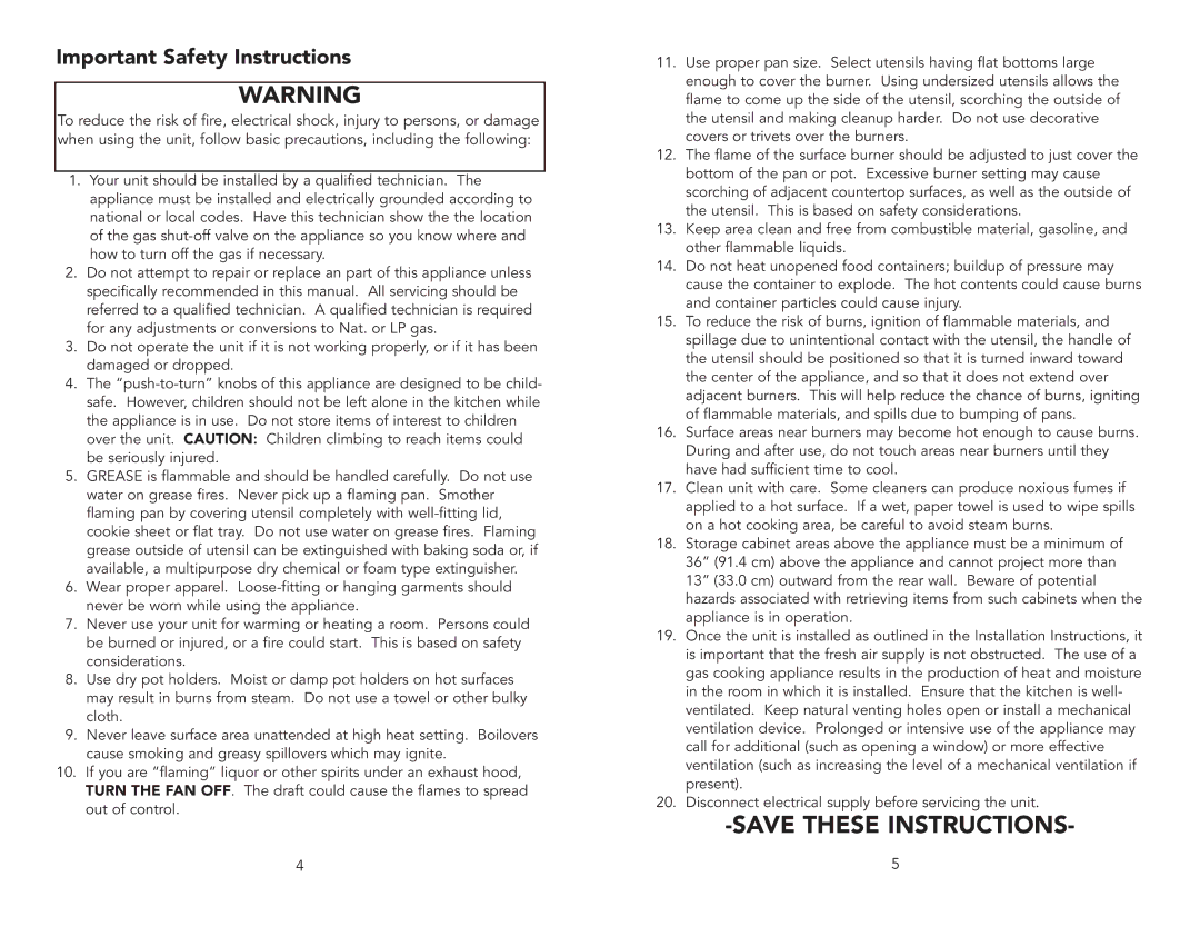 Viking F20333A manual Important Safety Instructions 