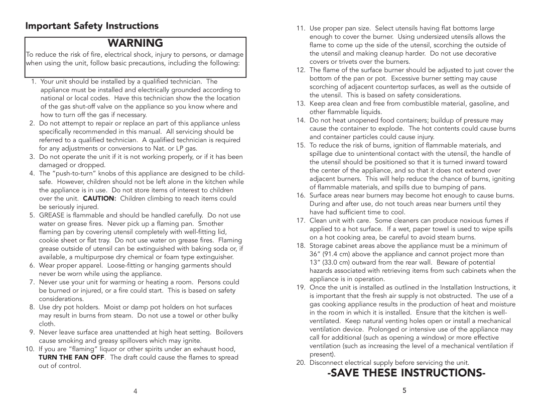 Viking F20333A manual Save These Instructions, Important Safety Instructions 