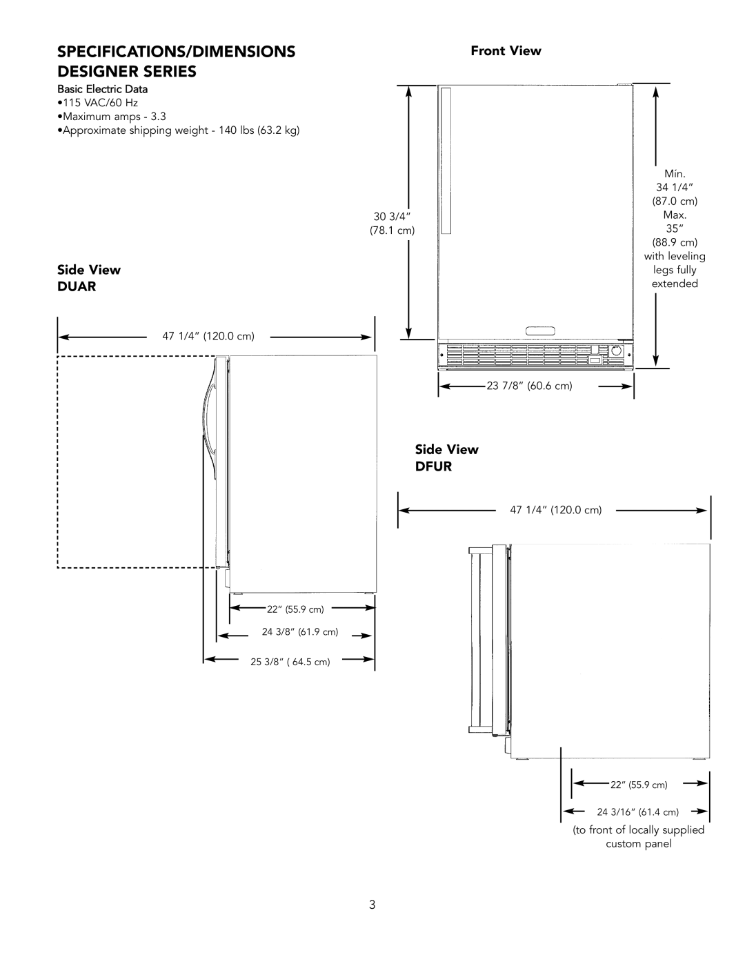 Viking 24" W. Undercounter/Freestanding Refrigerated Beverage Center, F20347B Specifications/Dimensions 