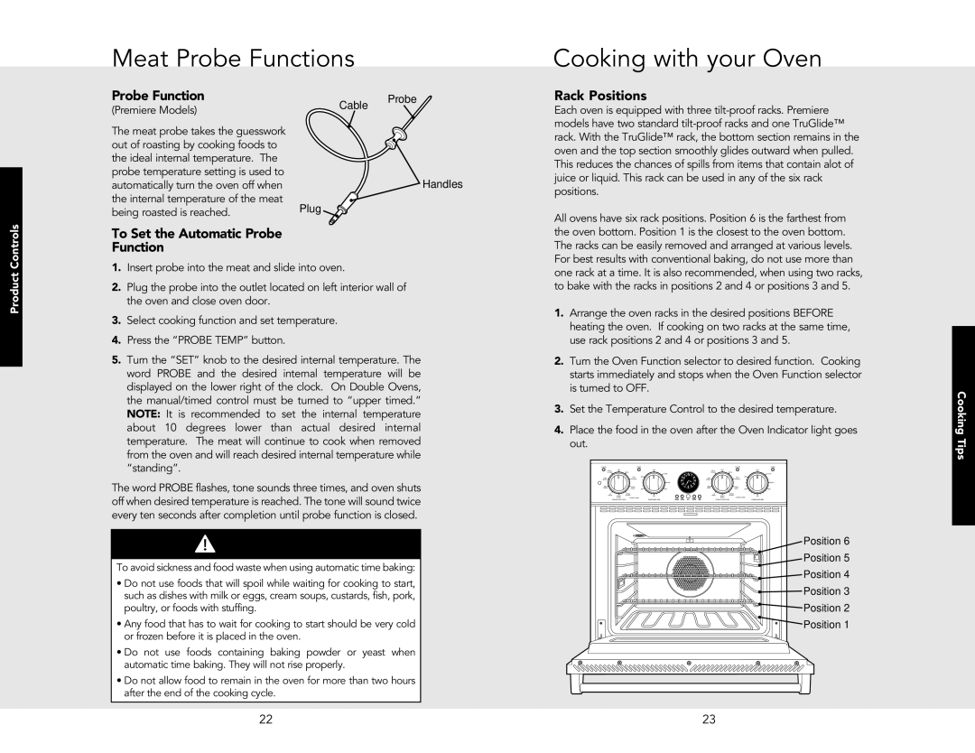 Viking F20362J manual Meat Probe Functions, Cooking with your Oven, To Set the Automatic Probe Function, Rack Positions 