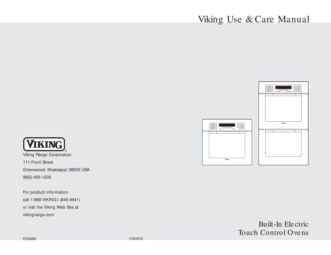 Viking DEDO530TSS, F20366B, DEDO527TSS manual Viking Use & Care Manual 