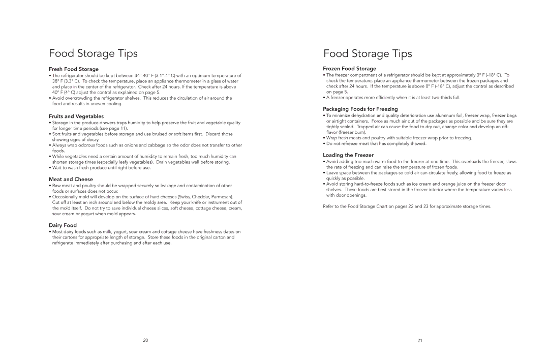 Viking F20394E EN manual Food Storage Tips 