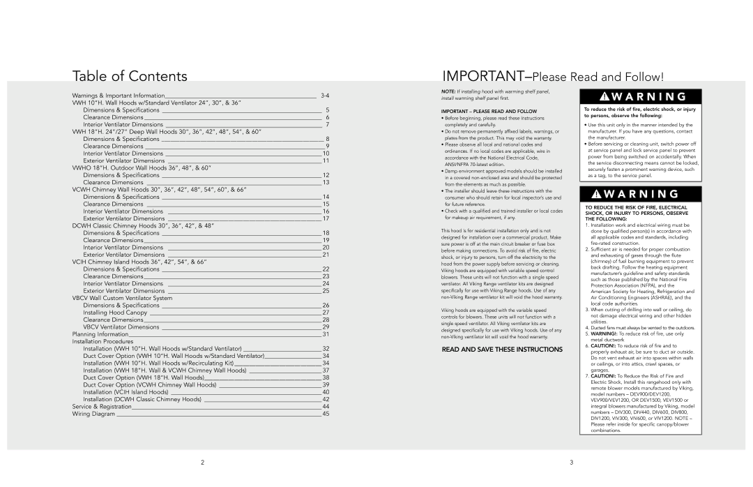 Viking F20470I EN manual Table of Contents 