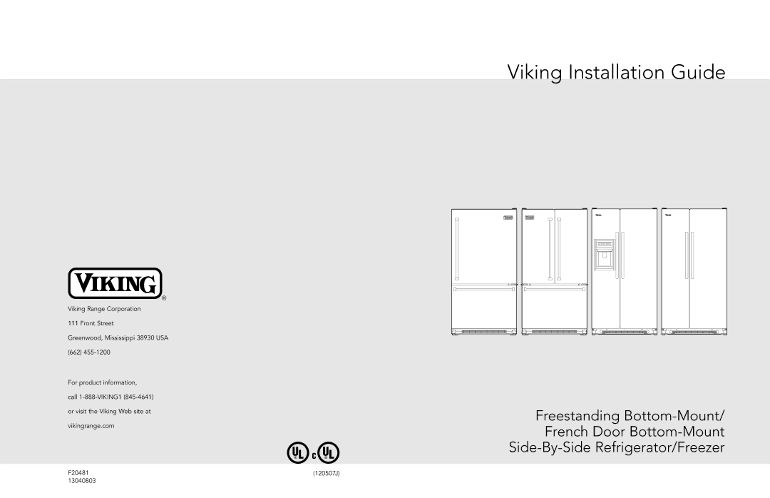 Viking F20481 manual Viking Installation Guide 