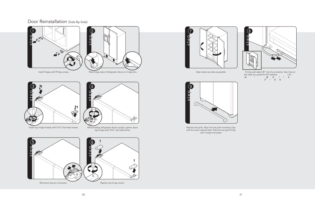 Viking F20481 manual Door Reinstallation Side-By-Side 