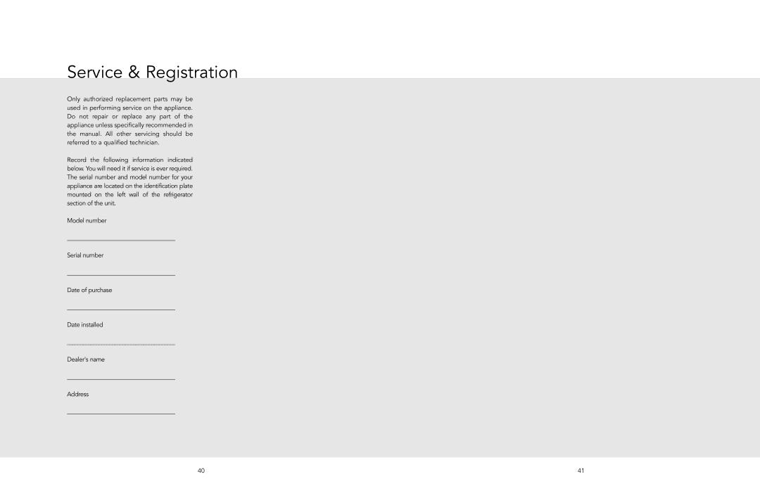 Viking F20481 manual Service & Registration 