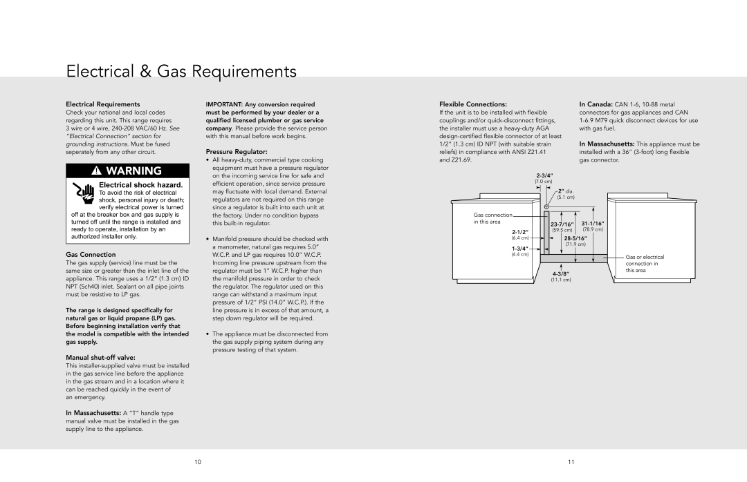 Viking F20495 manual Electrical & Gas Requirements, Electrical shock hazard 