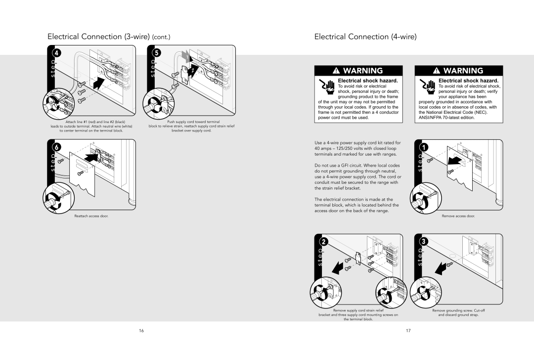 Viking F20495 manual Electrical Connection 3-wire Electrical Connection 4-wire 