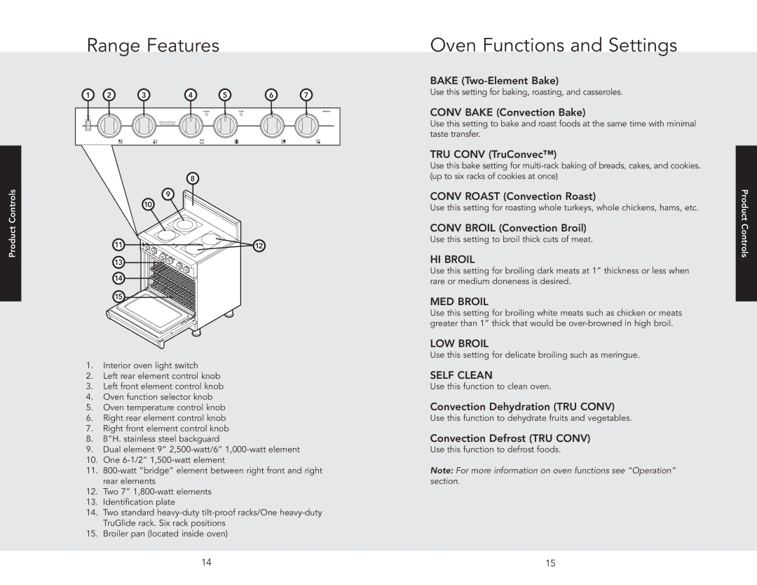 Viking F20507 manual Range Features, Oven Functions and Settings 