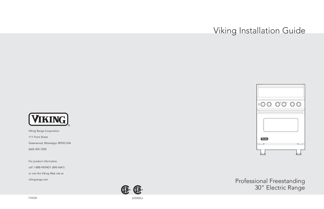 Viking F20508 manual Viking Installation Guide 