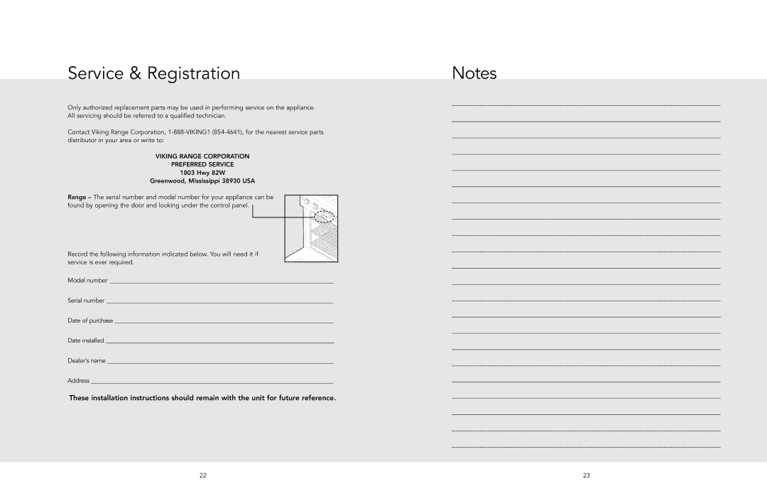 Viking F20508 manual Service & Registration 