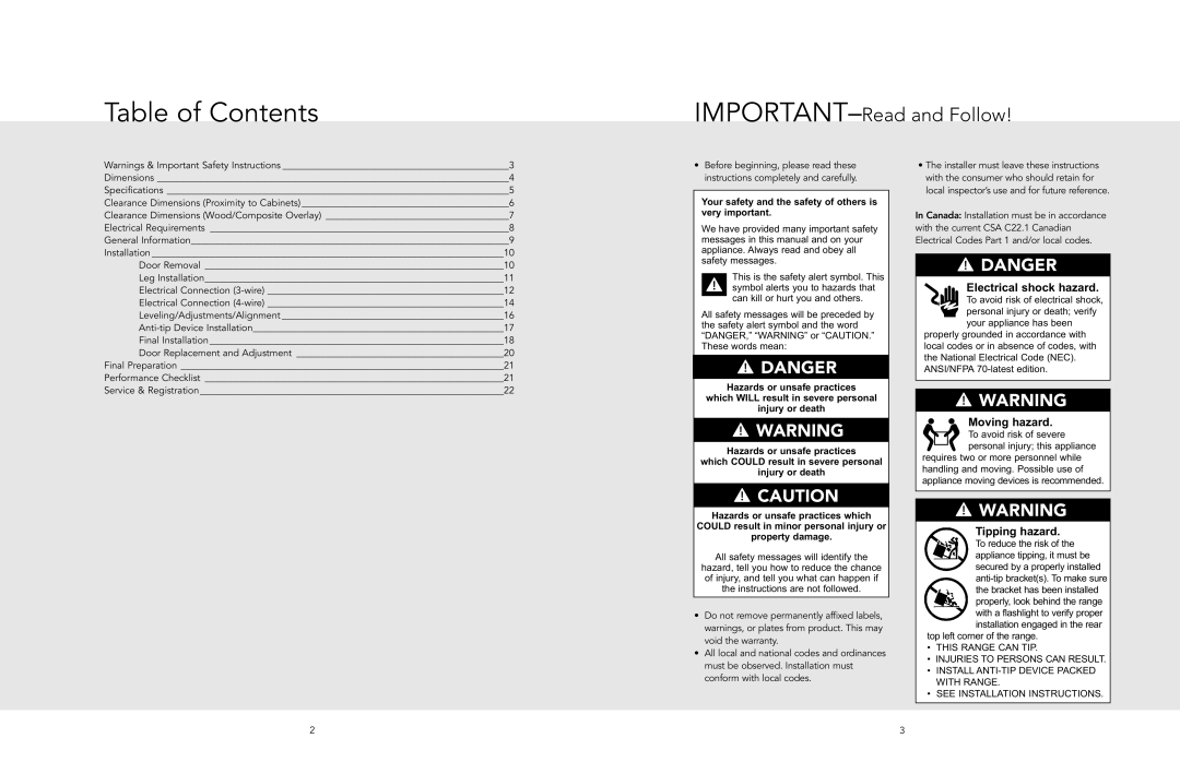 Viking F20508 manual Table of Contents 