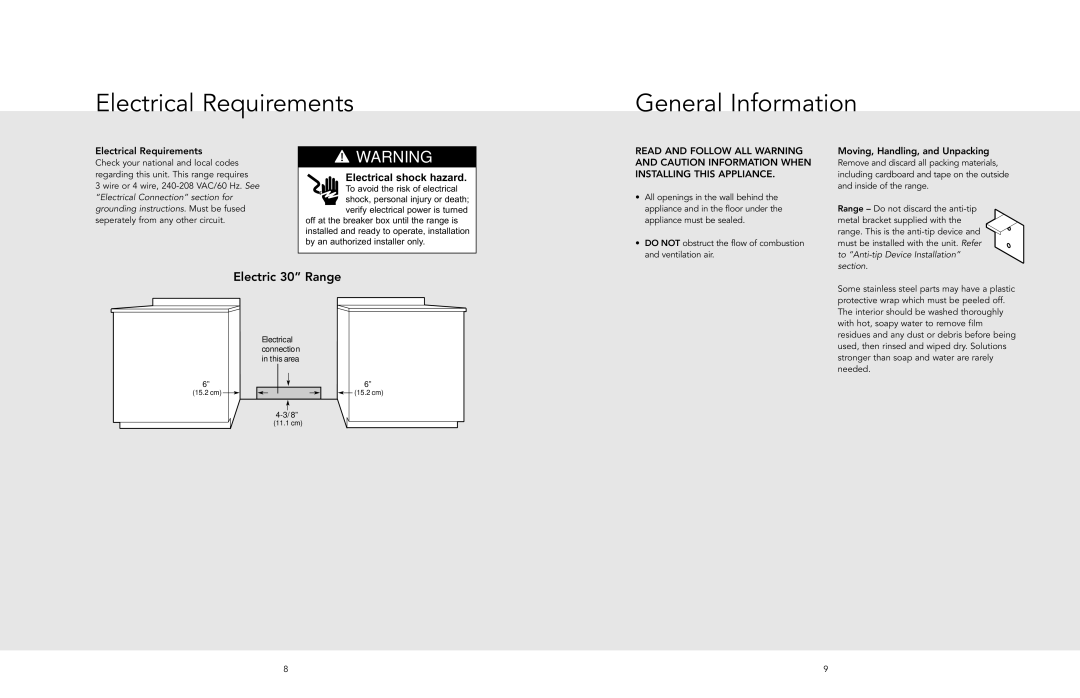 Viking F20508 manual Electrical Requirements General Information 