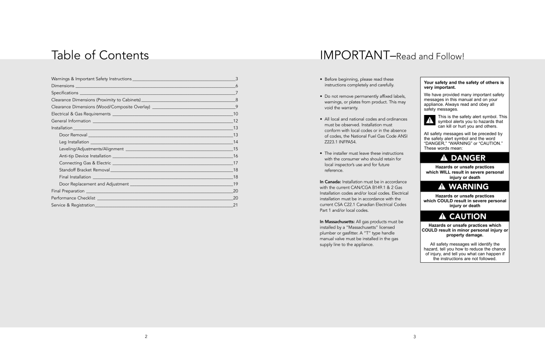 Viking F20513 manual Table of Contents 