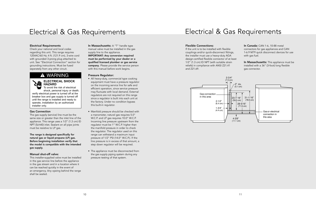 Viking F20513 manual Electrical & Gas Requirements, Electrical Requirements 