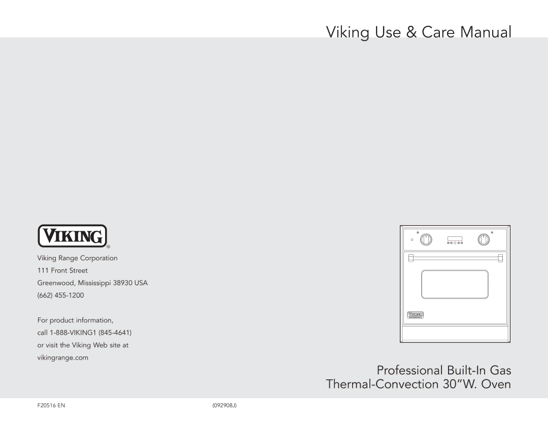 Viking F20516 manual Viking Use & Care Manual 