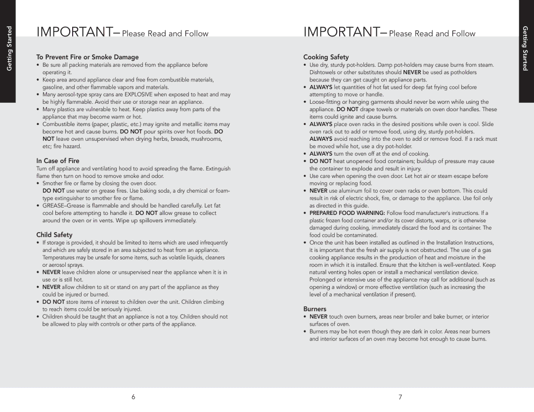 Viking F20516 manual To Prevent Fire or Smoke Damage 