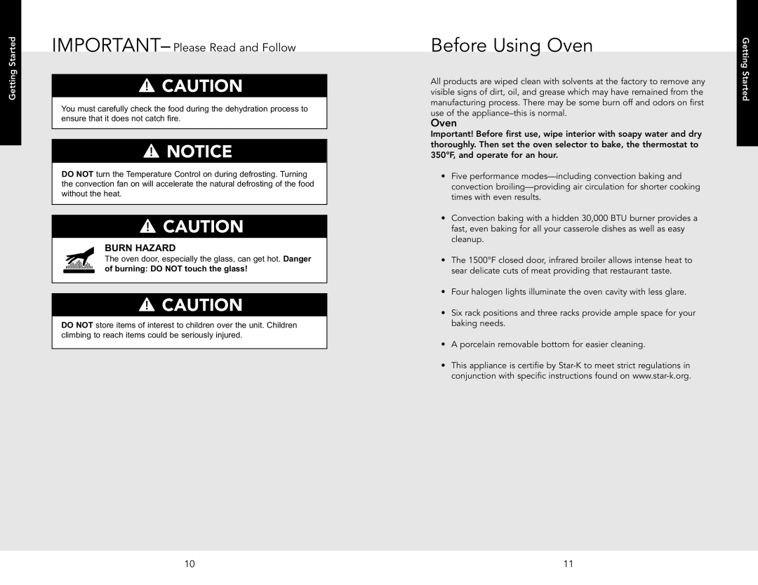 Viking F20516 manual Before Using Oven 