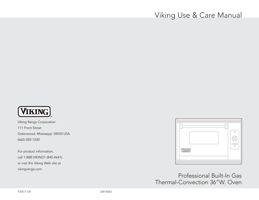 Viking F20517 manual Viking Use & Care Manual 