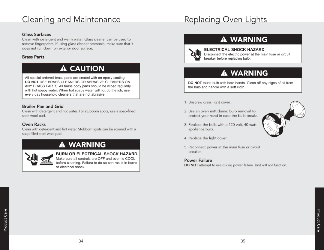 Viking F20517 manual Replacing Oven Lights 