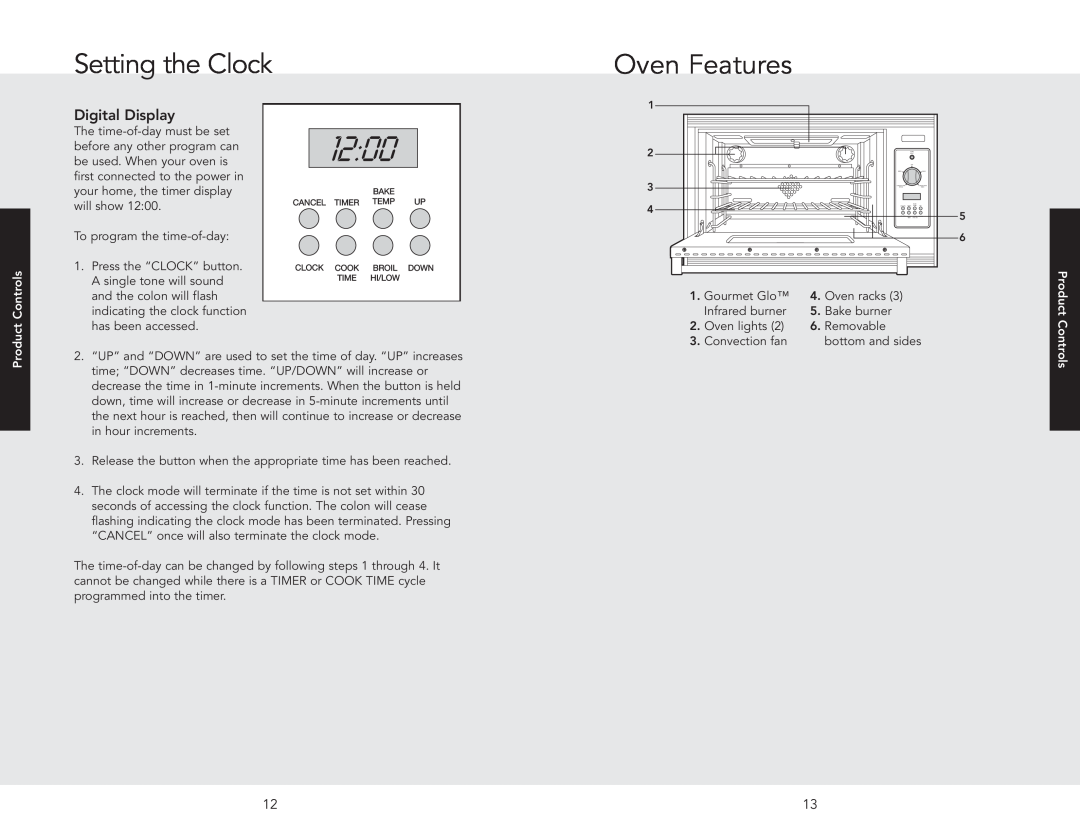 Viking F20517 manual Settingthe Clock, Oven Features, Digital Display, Product Controls 