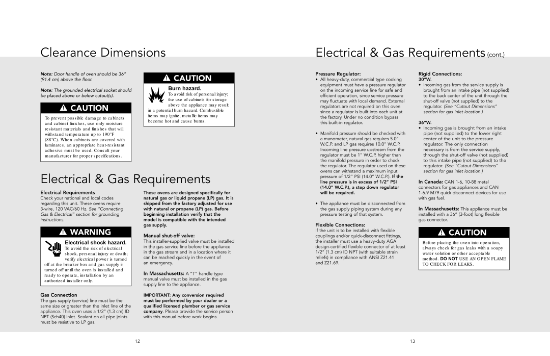 Viking F20518A manual Clearance Dimensions Electrical & Gas Requirements 