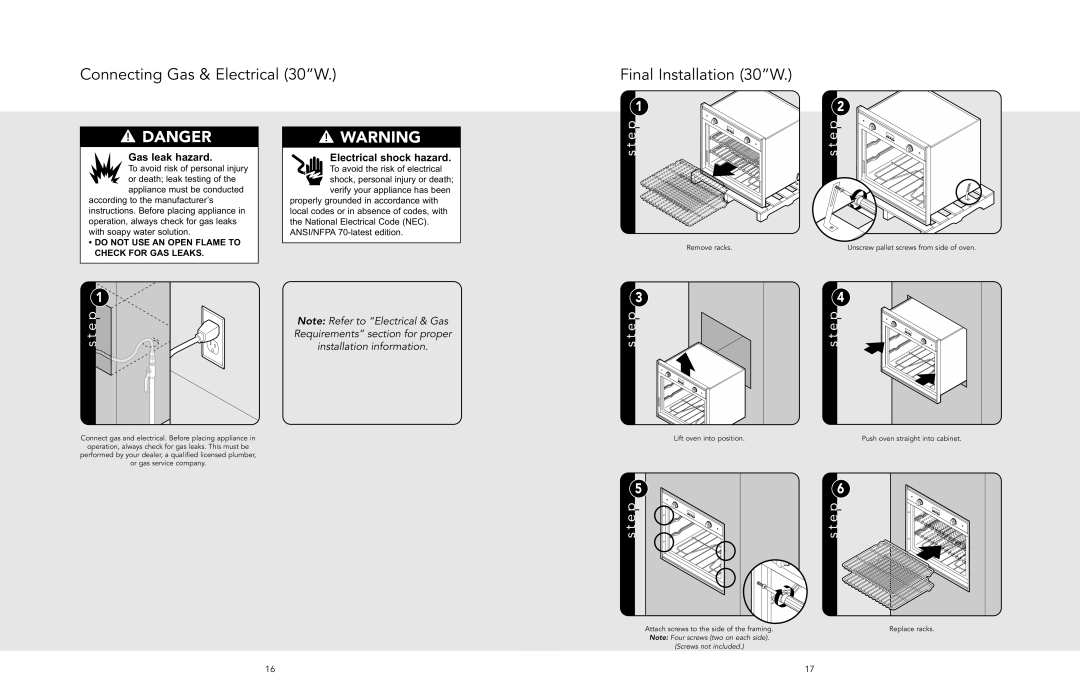 Viking F20518A manual Connecting Gas & Electrical 30W Final Installation 30W 