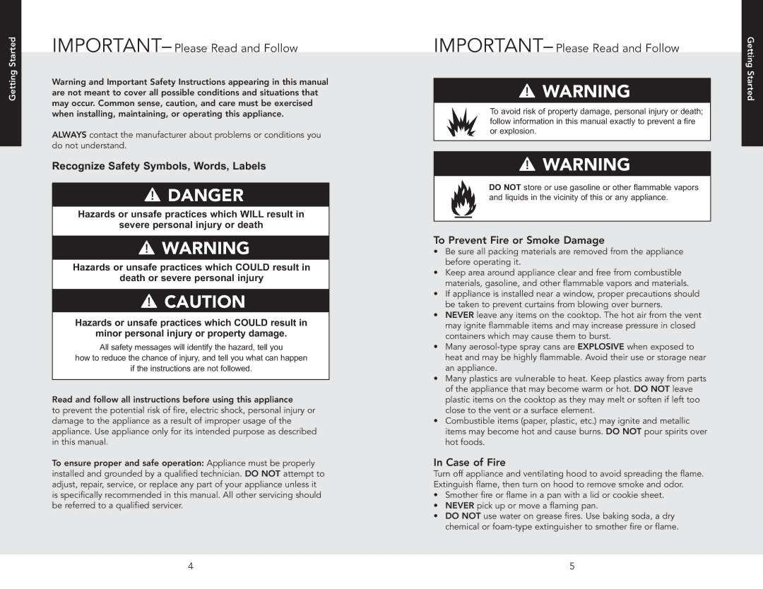 Viking F20528 manual To Prevent Fire or Smoke Damage, Case of Fire, Getting Started 