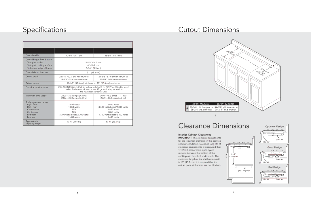 Viking F20529 manual Specifications, Cutout Dimensions, Clearance Dimensions, Interior Cabinet Clearances 