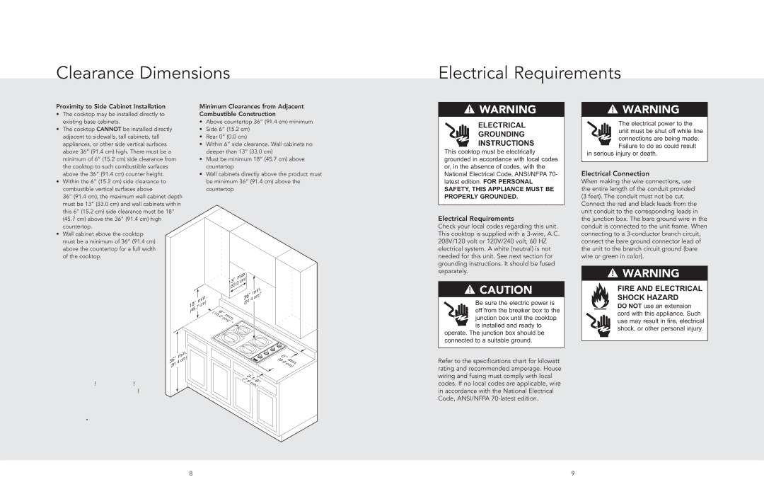 Viking F20529 manual Clearance Dimensions Electrical Requirements, Proximity to Side Cabinet Installation 