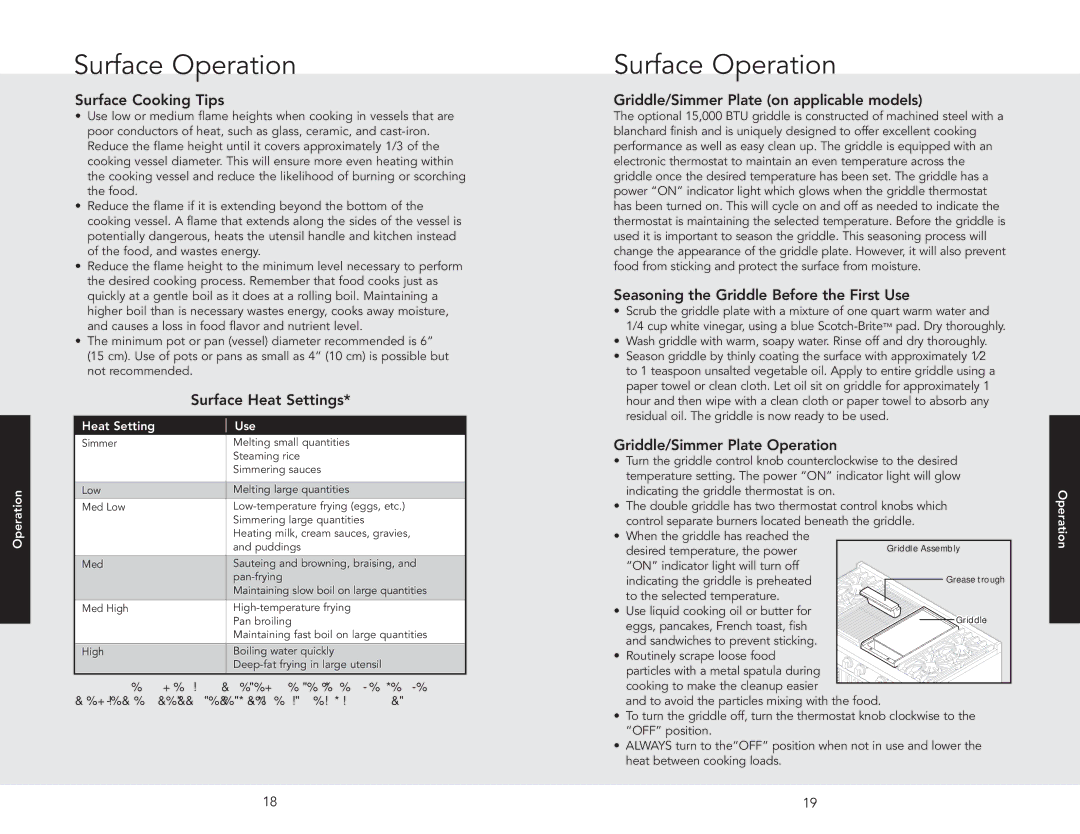 Viking F20532A manual Surface Operation 