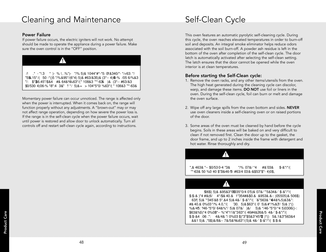 Viking F20532A manual Self-Clean Cycle, Before starting the Self-Clean cycle, Power Failure Warning 