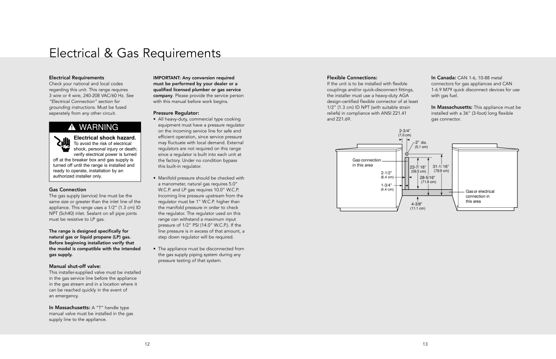 Viking F20533 EN manual Electrical & Gas Requirements, Electrical Requirements 