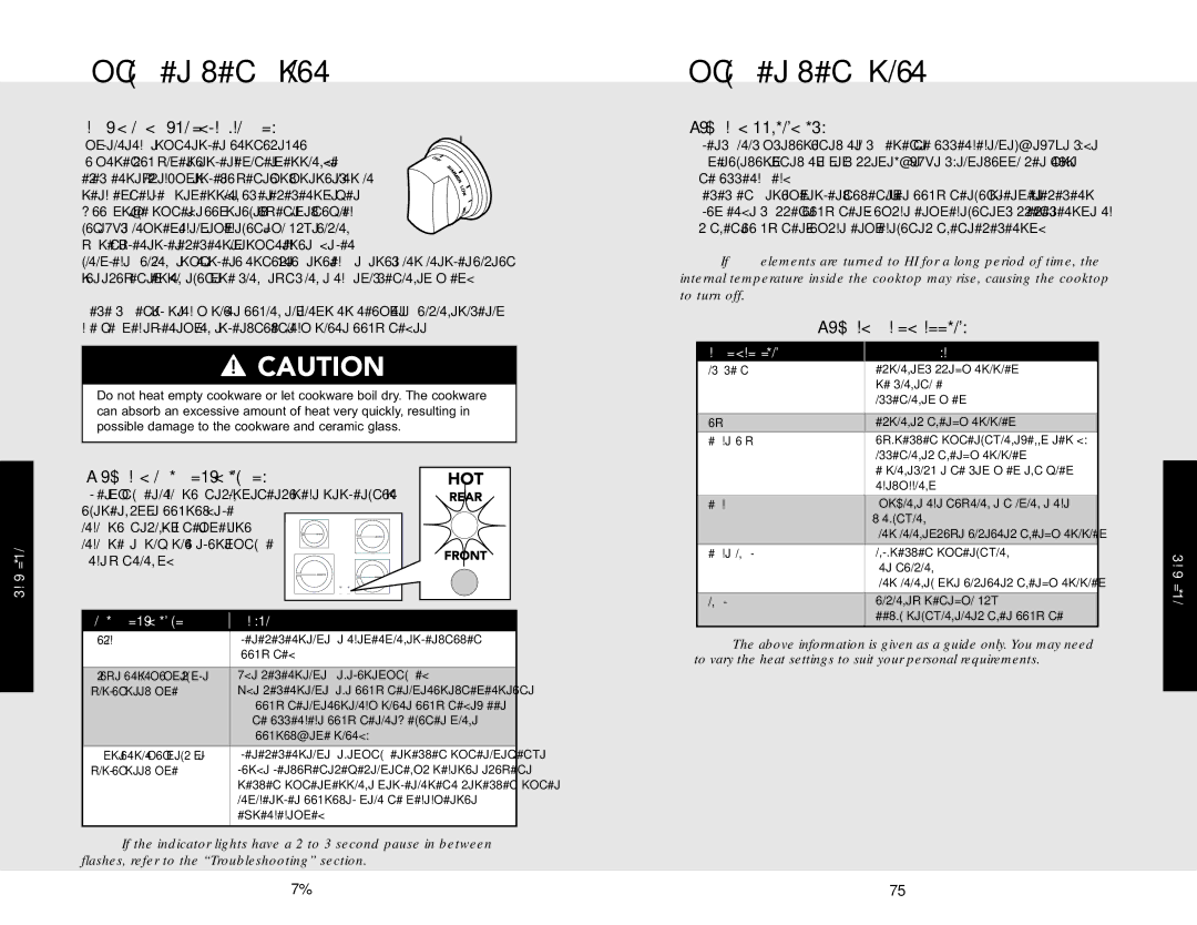 Viking F20537 manual Surface Operation, Surface Indicator Lights, Surface Cooking Tips, Surface Heat Settings 