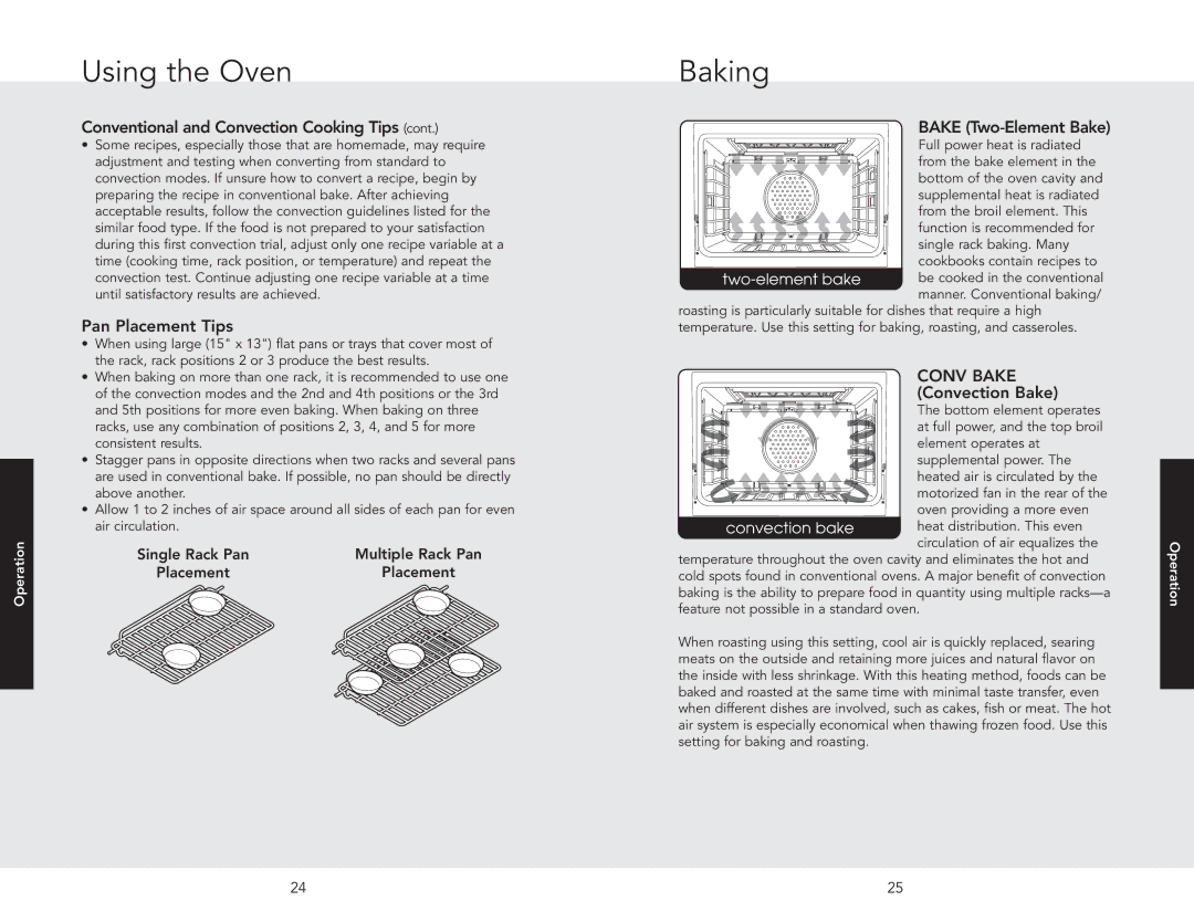 Viking F20537 manual Baking, Pan Placement Tips 