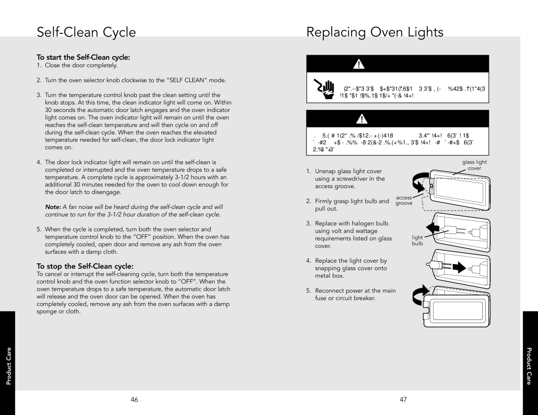 Viking F20537 manual Replacing Oven Lights, To start the Self-Clean cycle, To stop the Self-Clean cycle 